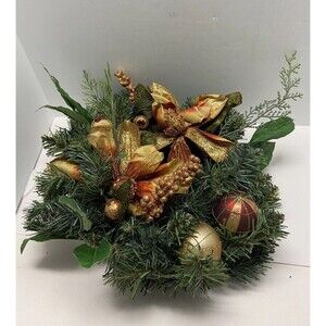 Christmas Table Centerpiece Faux Pine With Flowers and Ornaments